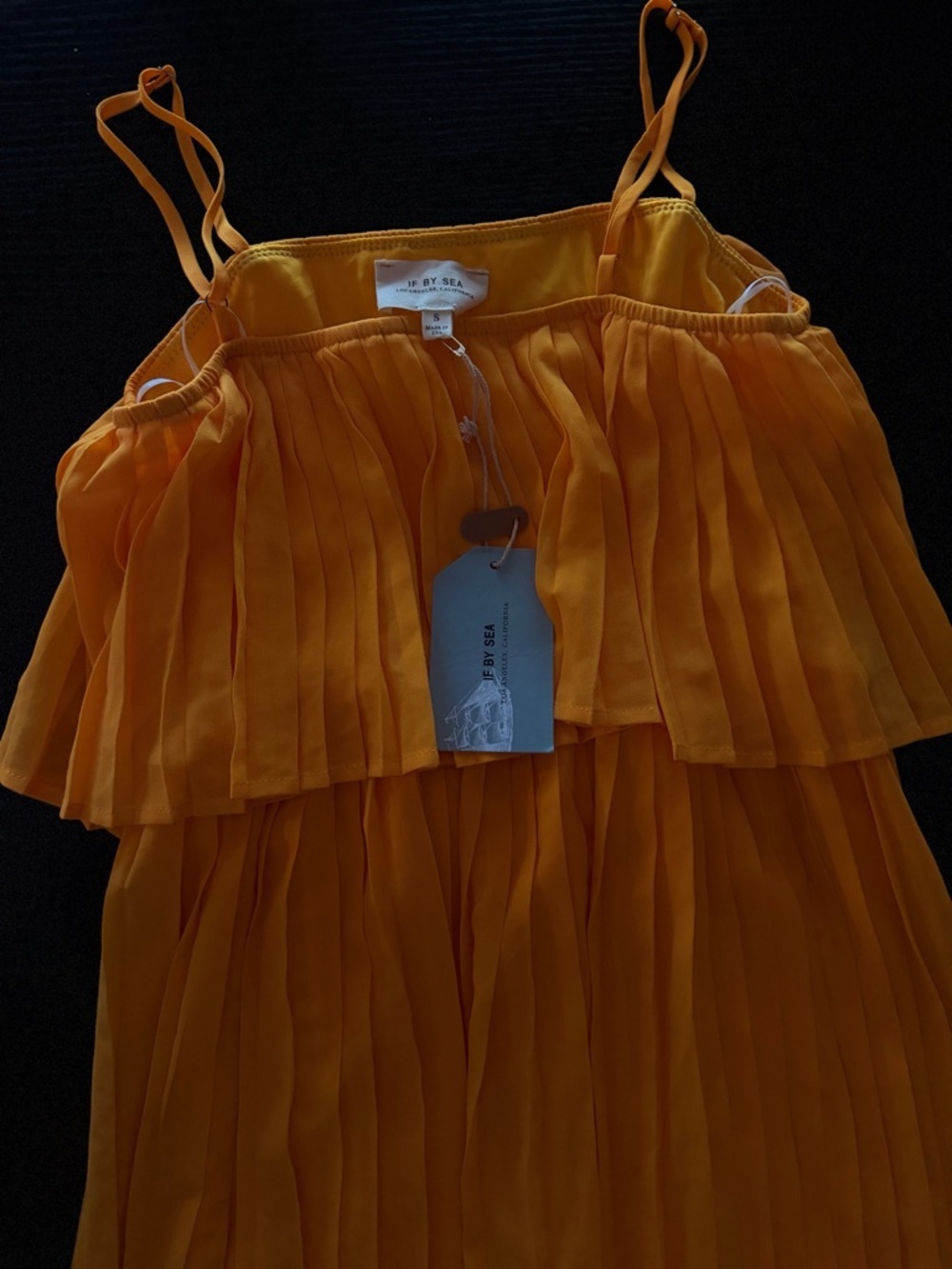 By Sea Yellow-Orange Pleated Spaghetti Strap Dress